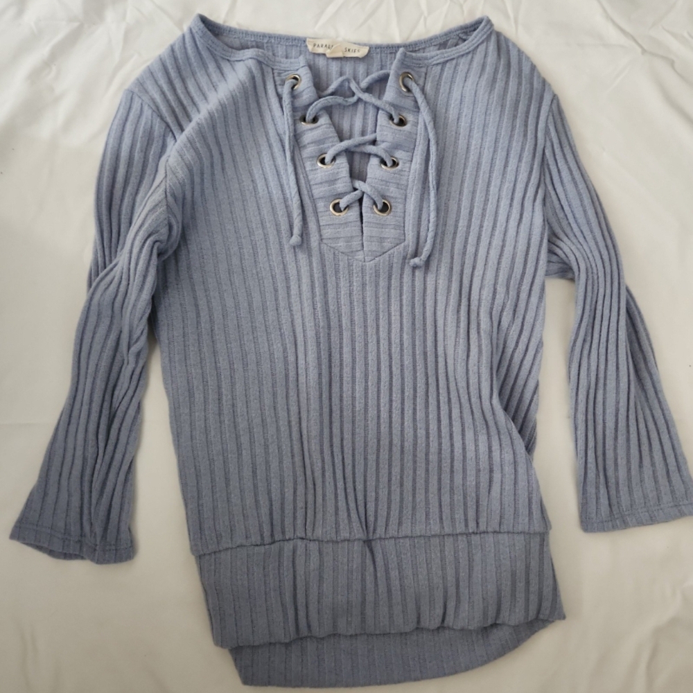 Parallel skies women's size small blue ribbed blouse #DD4